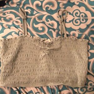 SMOCKED CINCH FRONT SEAFOAM WOMENS CROP CAMI